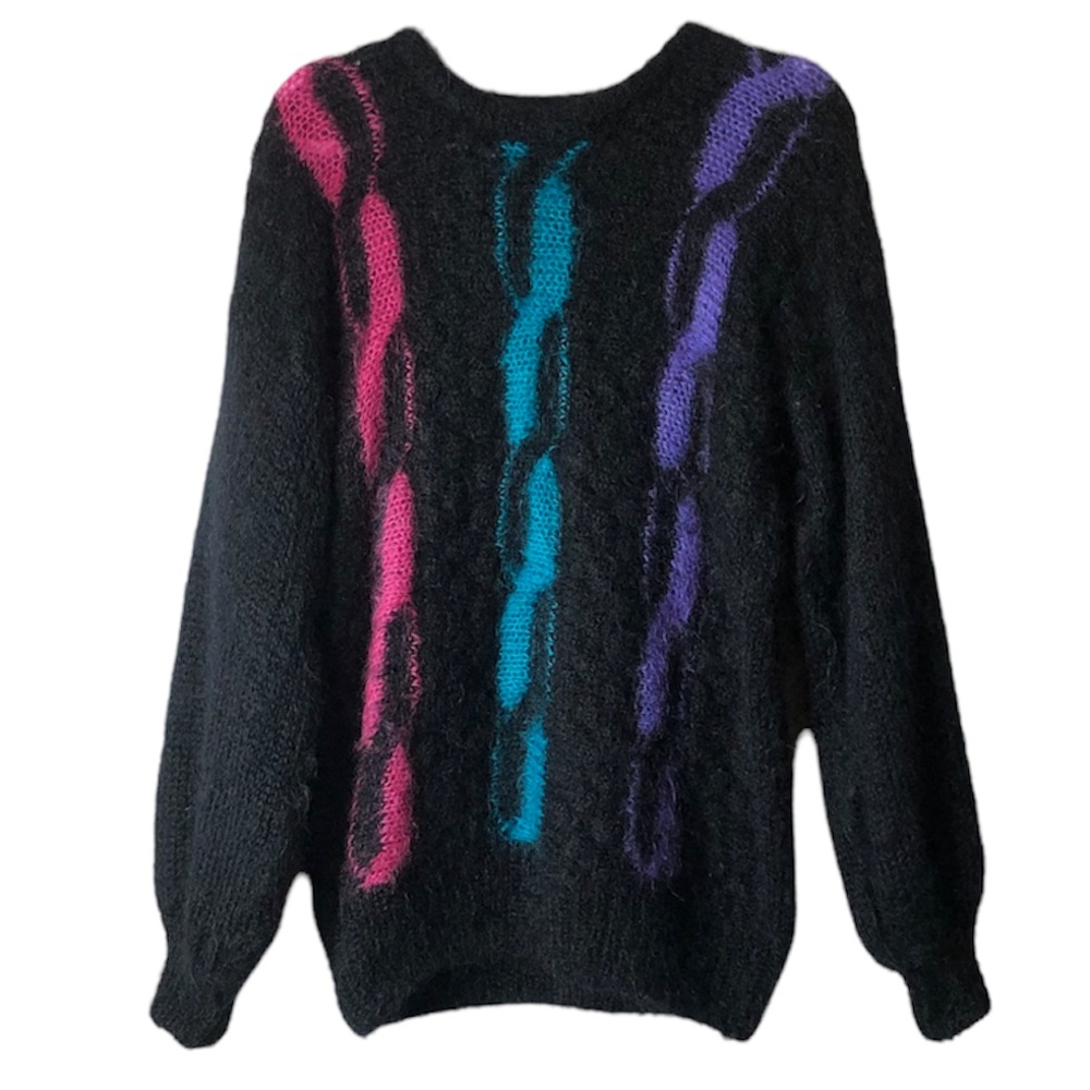 Vtg Tam O'Shanter Co Ltd MOHAIR Sweater 80's 90's Black & Multicolored Size M